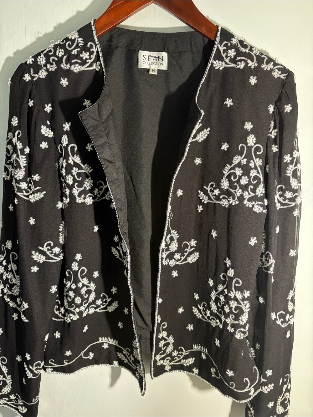 SEAN Collection Black Jacket with White Embroidered Motifs